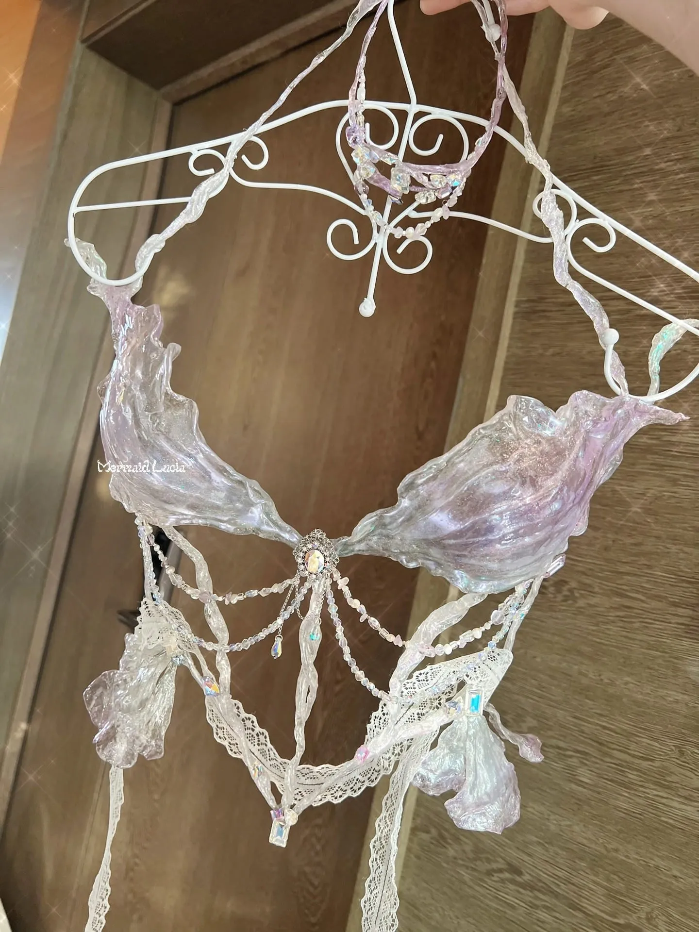 Lilac Crystal Phalaenopsis Resin Porcelain Mermaid Corset Bra Top Cosplay Costume Patent-Protected