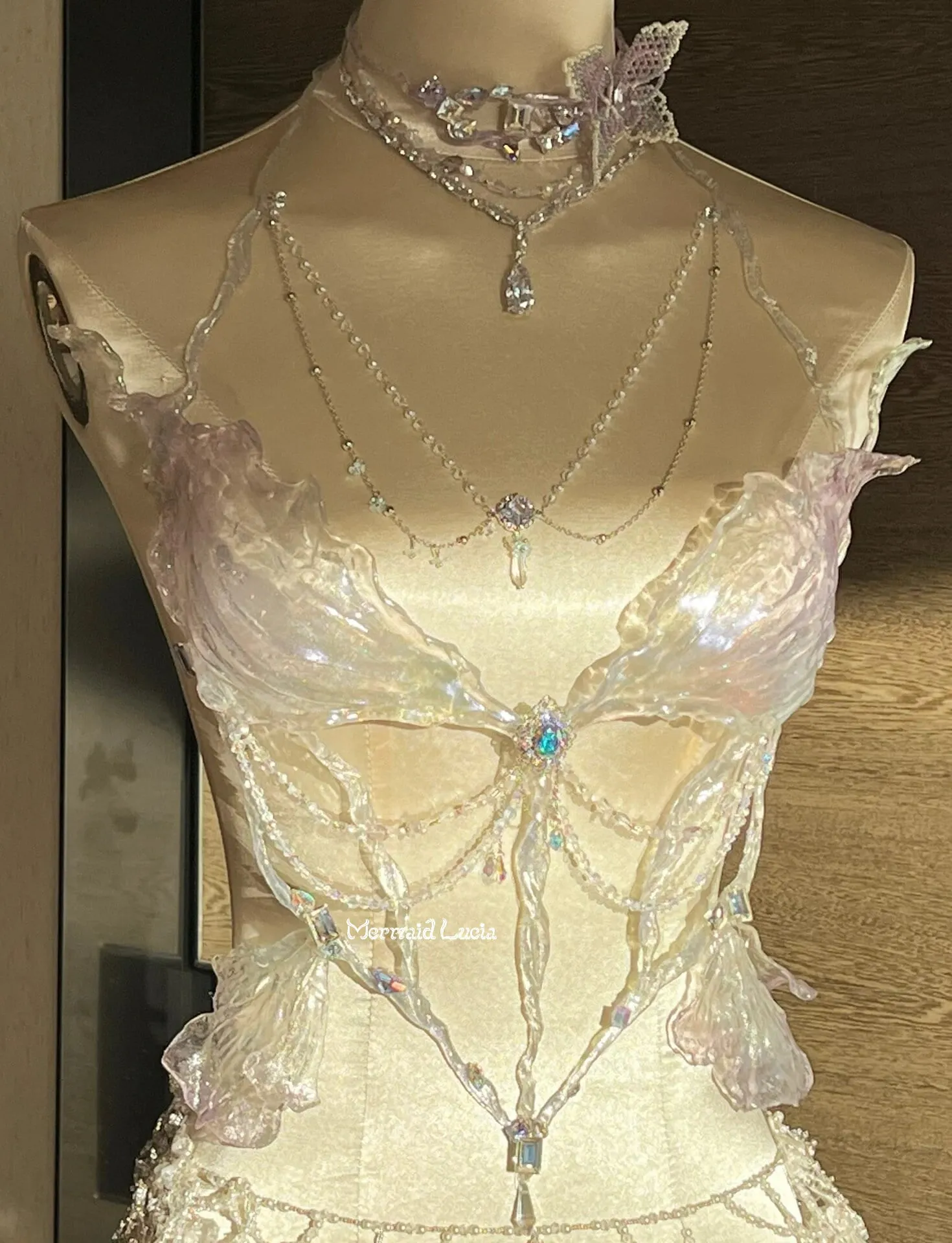 Lilac Crystal Phalaenopsis Resin Porcelain Mermaid Corset Bra Top Cosplay Costume Patent-Protected