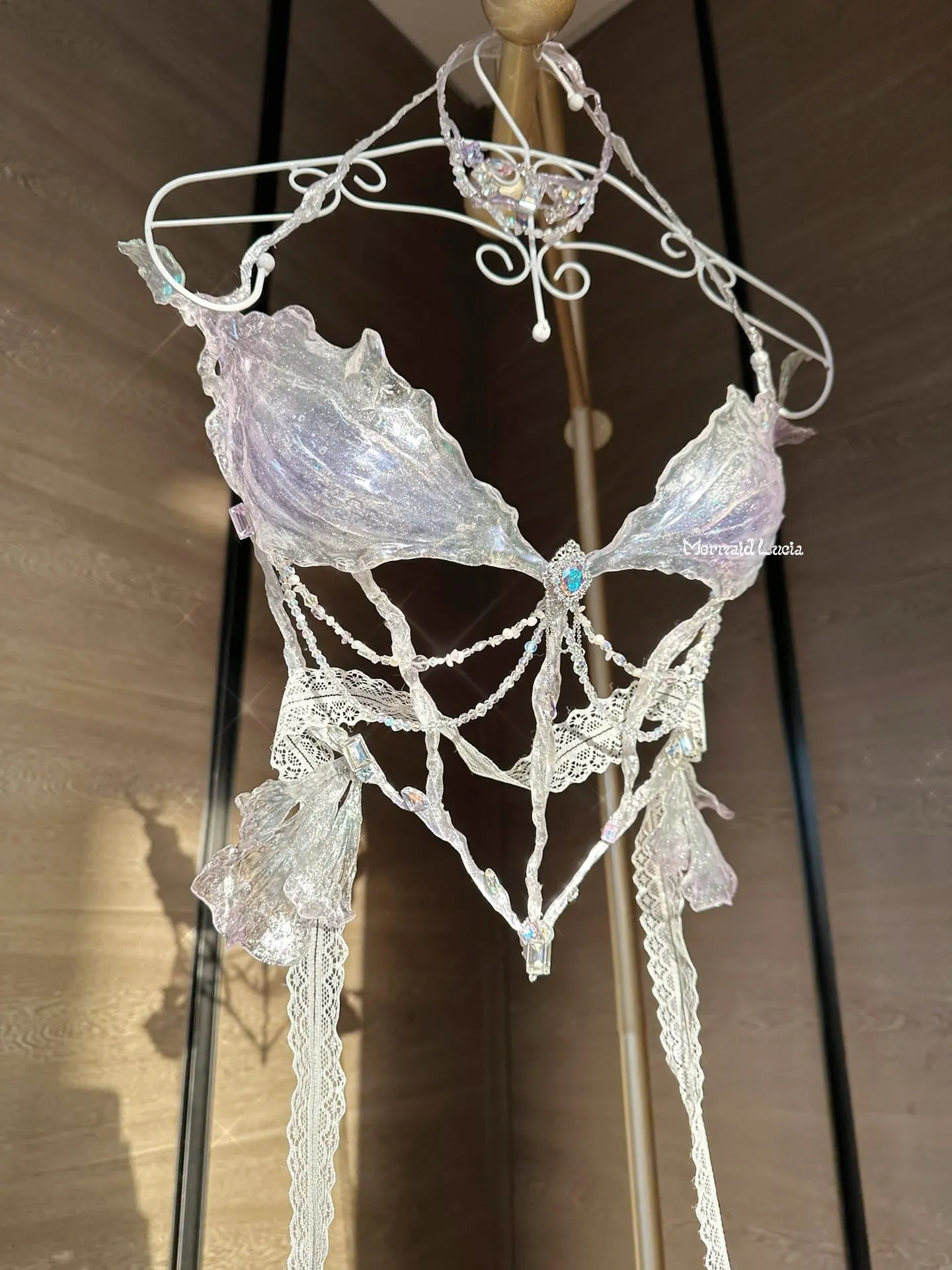 Lilac Crystal Phalaenopsis Resin Porcelain Mermaid Corset Bra Top Cosplay Costume Patent-Protected