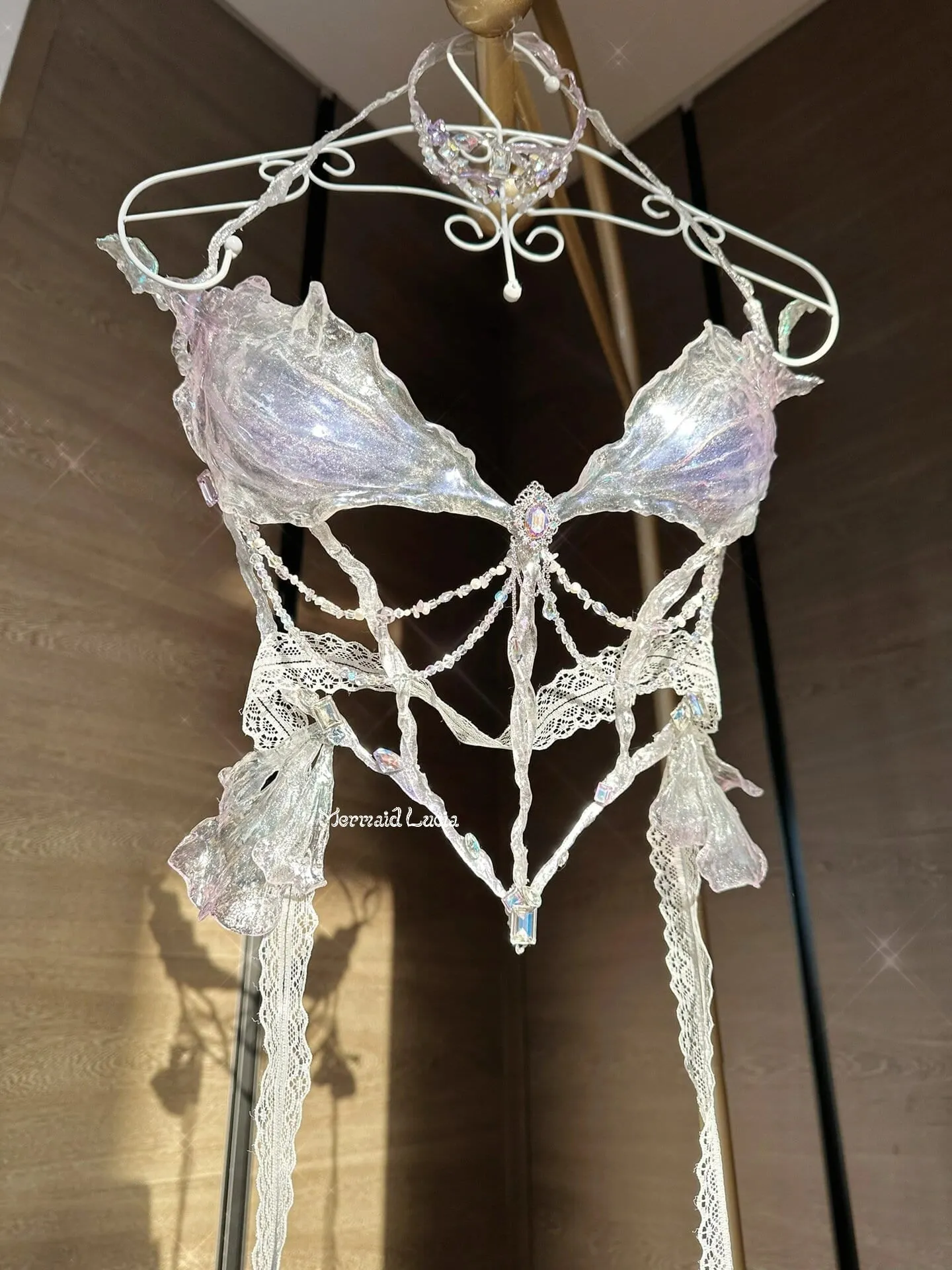 Lilac Crystal Phalaenopsis Resin Porcelain Mermaid Corset Bra Top Cosplay Costume Patent-Protected