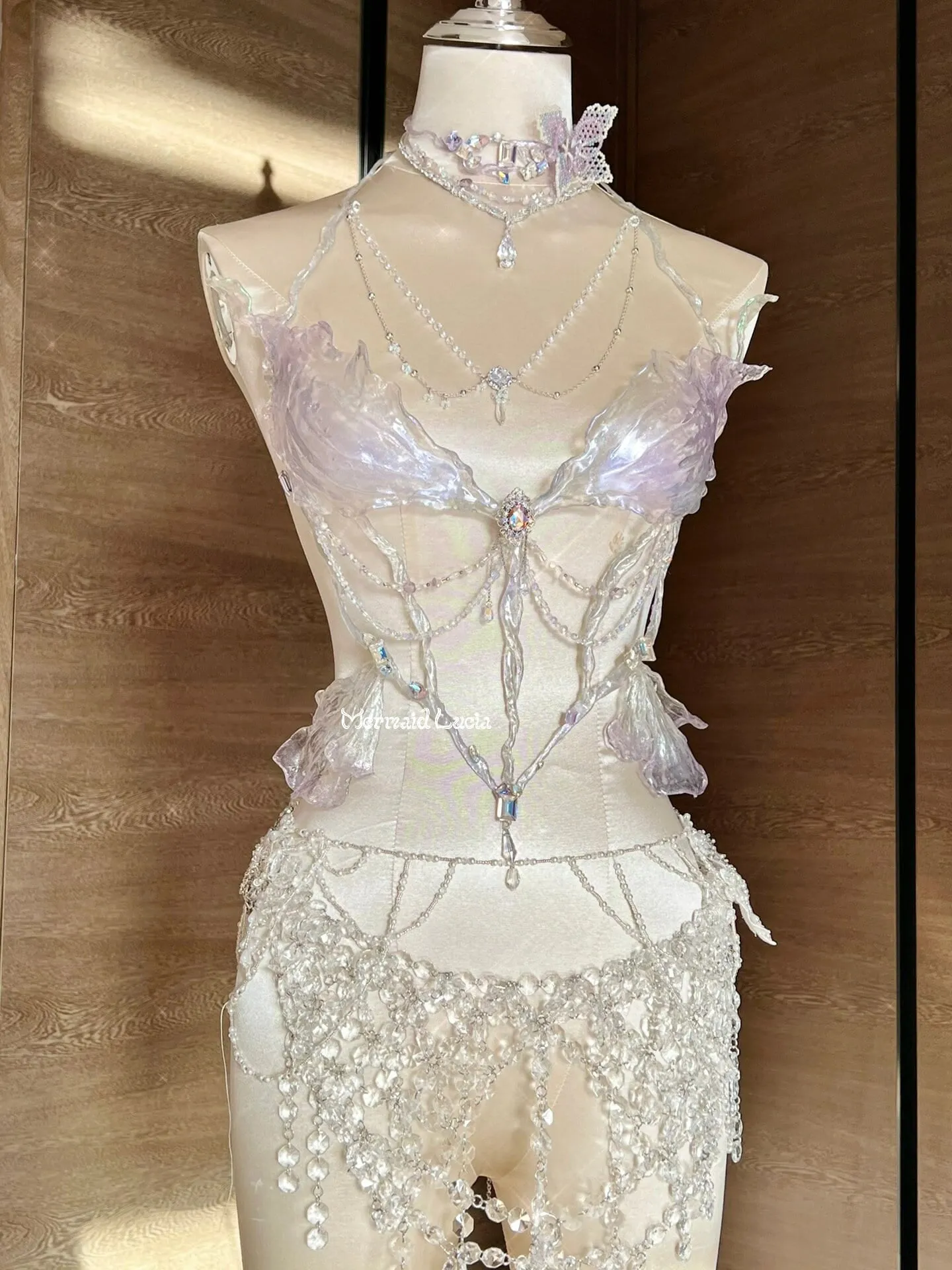 Lilac Crystal Phalaenopsis Resin Porcelain Mermaid Corset Bra Top Cosplay Costume Patent-Protected