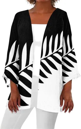 Long Sleeve Kimono for Womens Retro Print Casual Duster Blouse Tops Coat 3/4 Sleeve Jackets Lightweight Cardigans