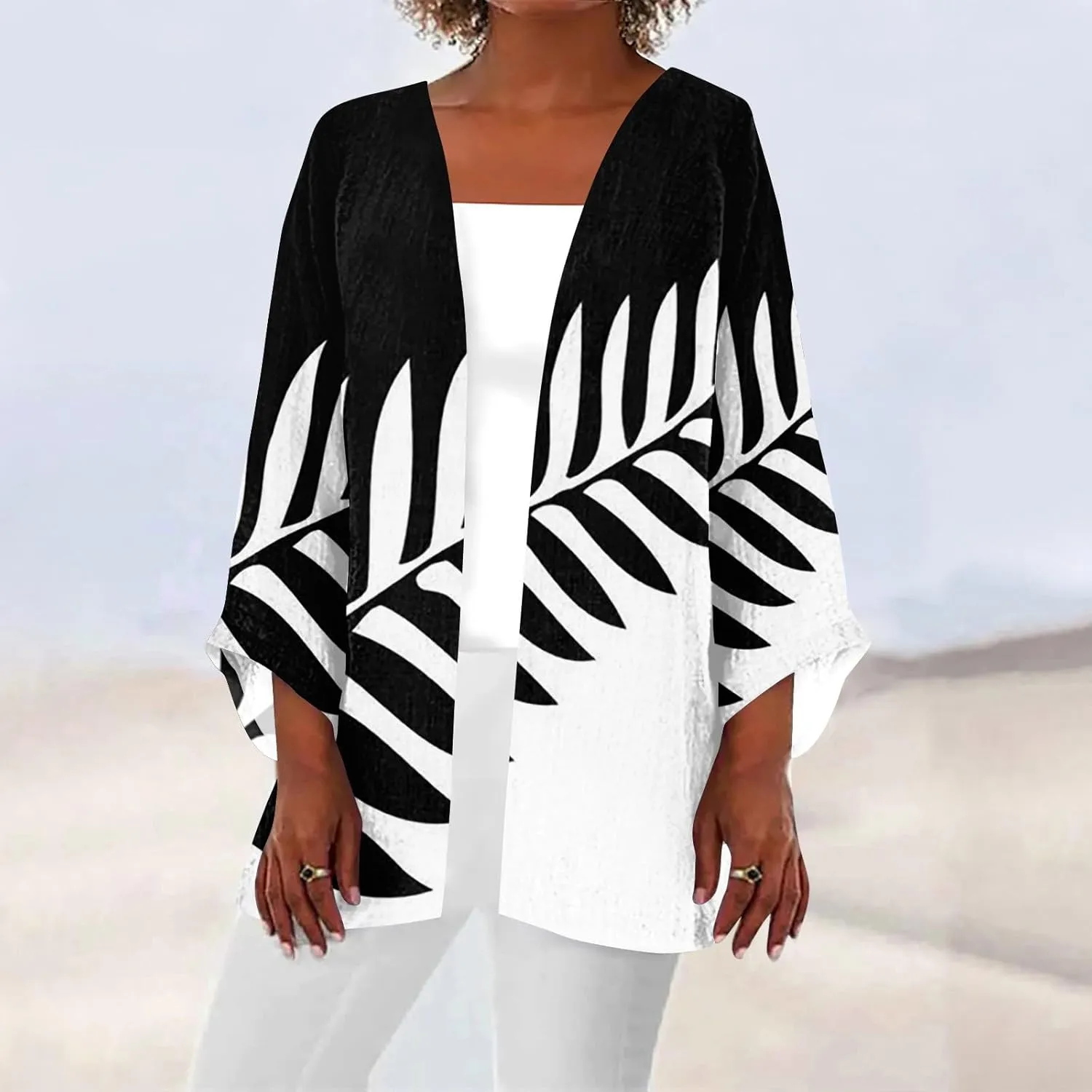 Long Sleeve Kimono for Womens Retro Print Casual Duster Blouse Tops Coat 3/4 Sleeve Jackets Lightweight Cardigans