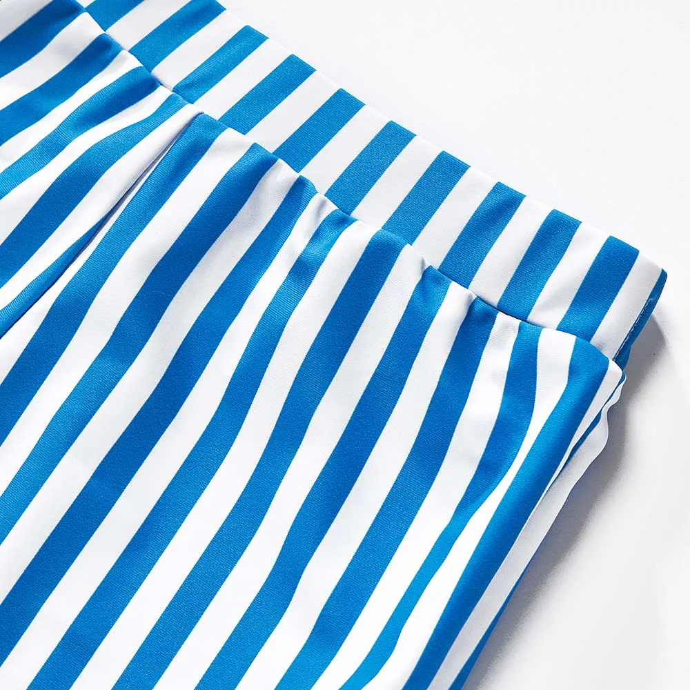 Matching Family Swimsuit Blue Striped V Neck One Piece Swimsuit