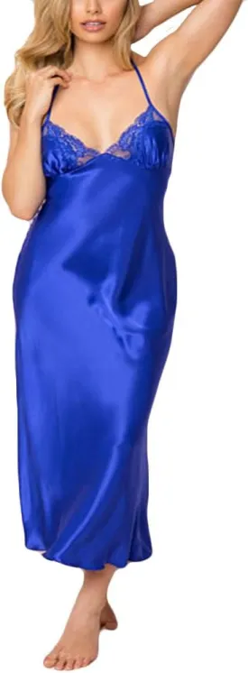 NaRHbrg Women's Satin Nightgown Dress Silk Lace Halter Backless Long Chemise Lingerie Sleepwear Pajama Gown Nightwear