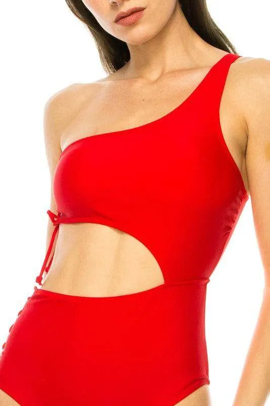 One Piece Cutout One Shoulder Swimsuit