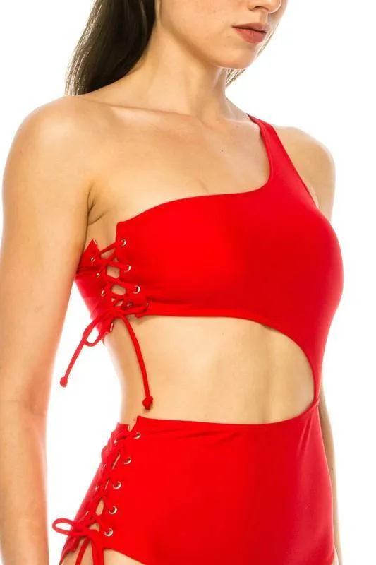 One Piece Cutout One Shoulder Swimsuit
