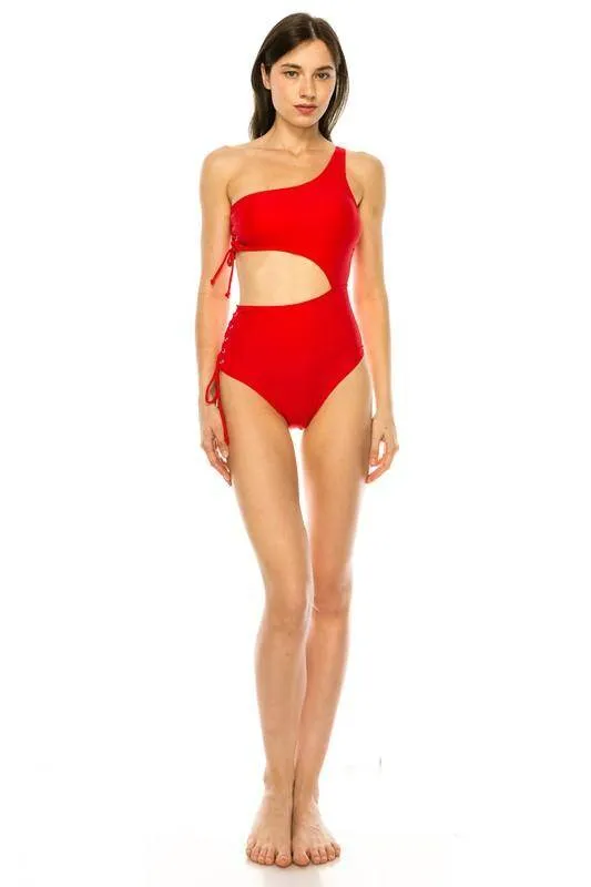 One Piece Cutout One Shoulder Swimsuit