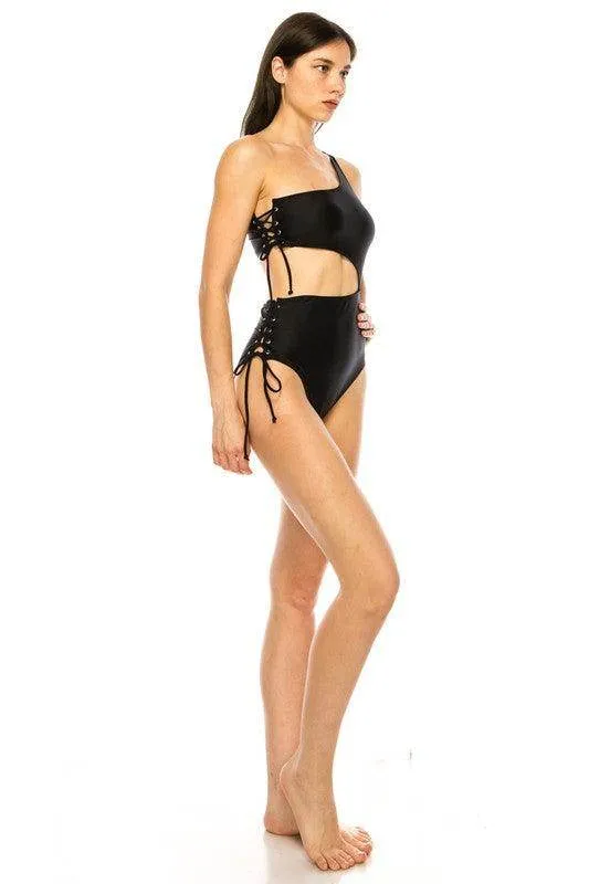One Piece Cutout One Shoulder Swimsuit