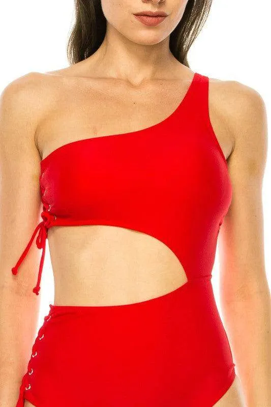 One Piece Cutout One Shoulder Swimsuit
