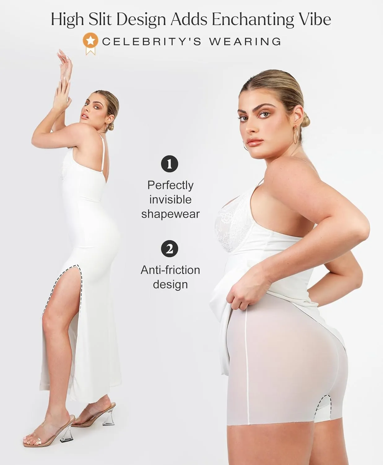 Popilush Lace Cocktail Dresses for Women - Deep V Neck Shapewear Satin high Slit Bodycon Maxi Dress - Party Date Night