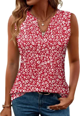 Romanstii Sleeveless Shirts for Women Casual Summer V Neck Tank Tops Dressy Blouses Tunic