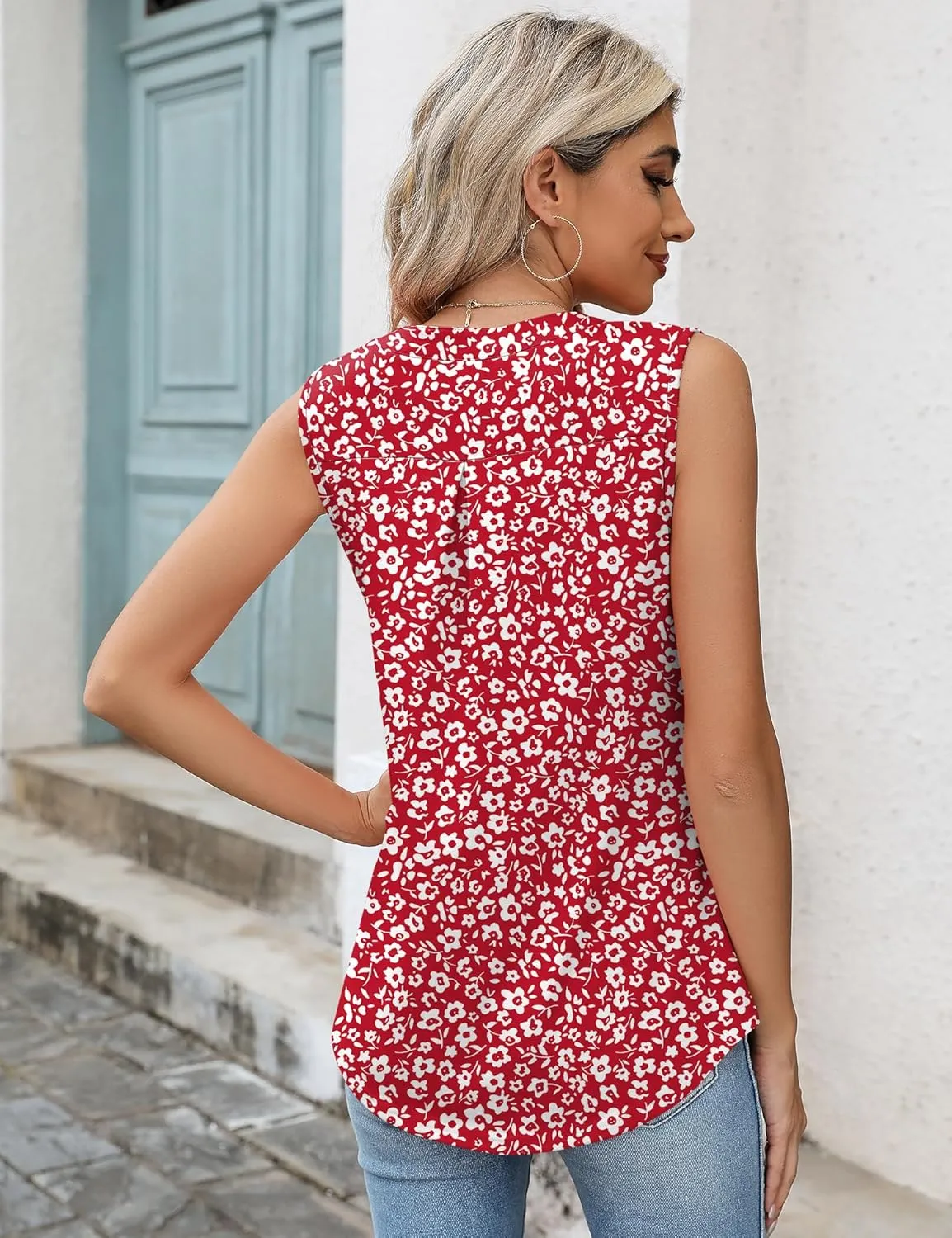Romanstii Sleeveless Shirts for Women Casual Summer V Neck Tank Tops Dressy Blouses Tunic