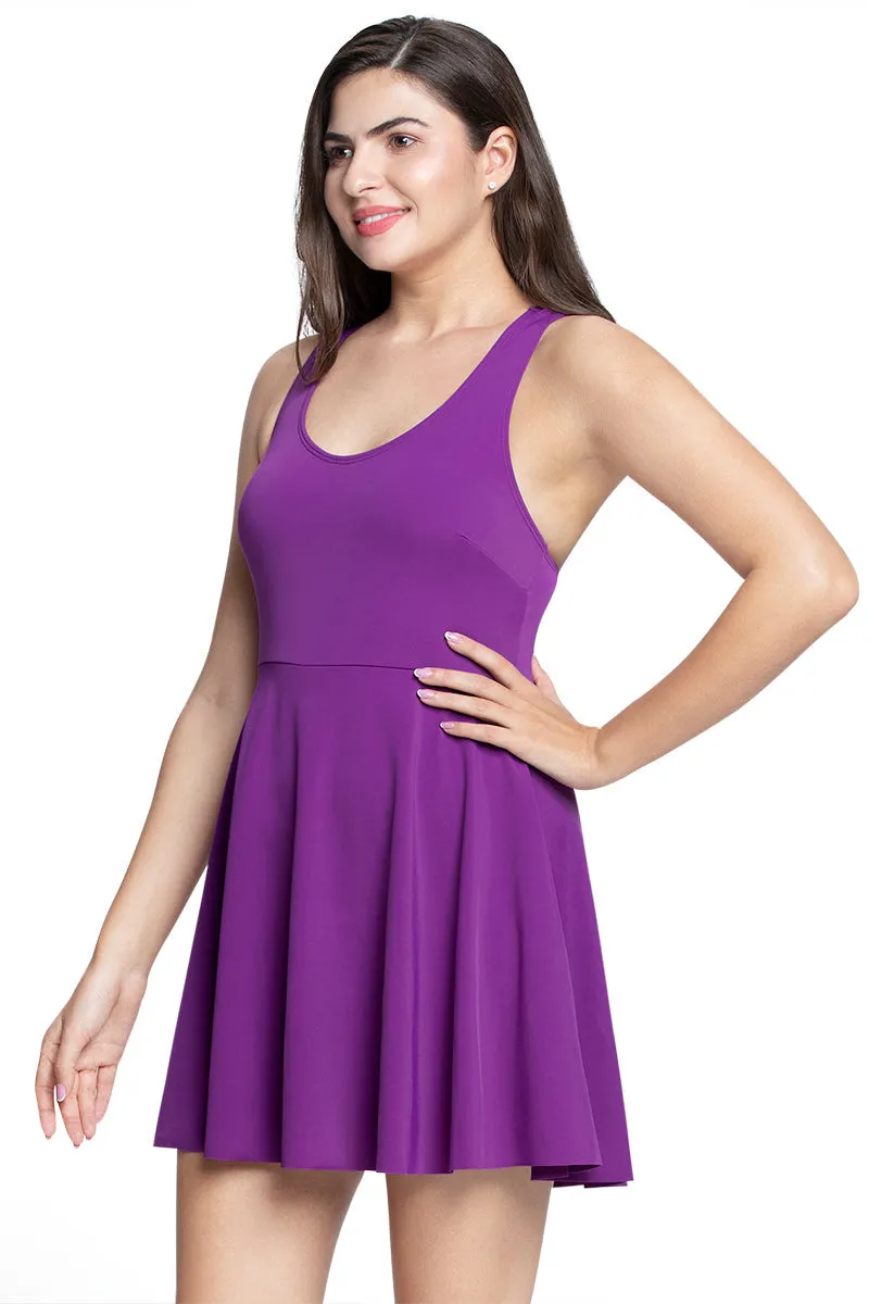 Round Neck Padded Swim Dress - Grape Glow