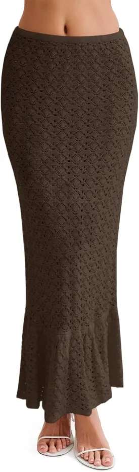 Saodimallsu Womens Crochet Cover Up Skirt High Waisted Sheer Knit Summer Swimsuit Coverup Beach Fishtail Maxi Skirts