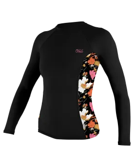 Side Print Long Sleeve Rash Vest in Black & Bluemchen