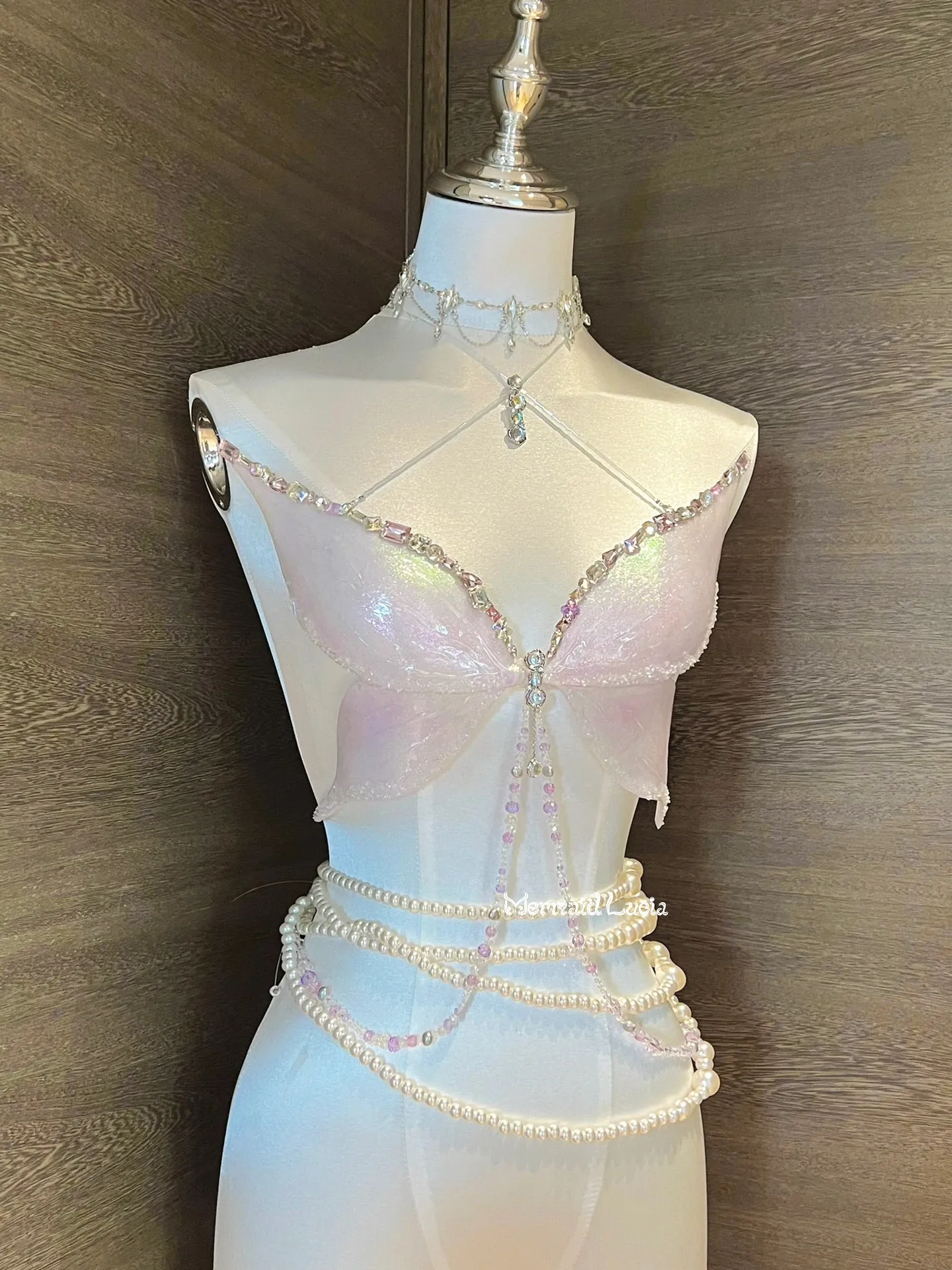 Sparkling Rhinestone Butterfly Resin Mermaid Corset Bra Top Cosplay Costume Patent-Protected