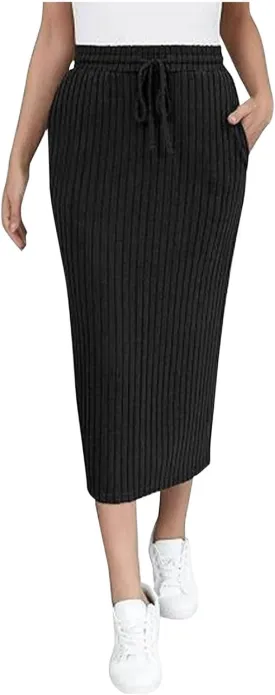 Stripe Maxi Skirts for Womens Ankle Length Bodycon Casual Long Skirt Fashion High Waisted Strap Knit Maxi Skirts