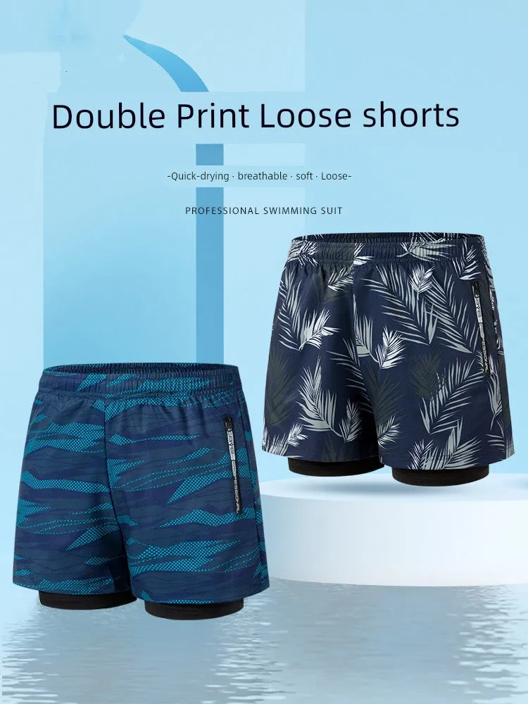 Swimming Trunks Men's Anti-Embarrassment Loose Quick-Drying Men Swimming Trunks Boxer Swimsuit Suit Beach Pants Hot Spring Swimming Equipment