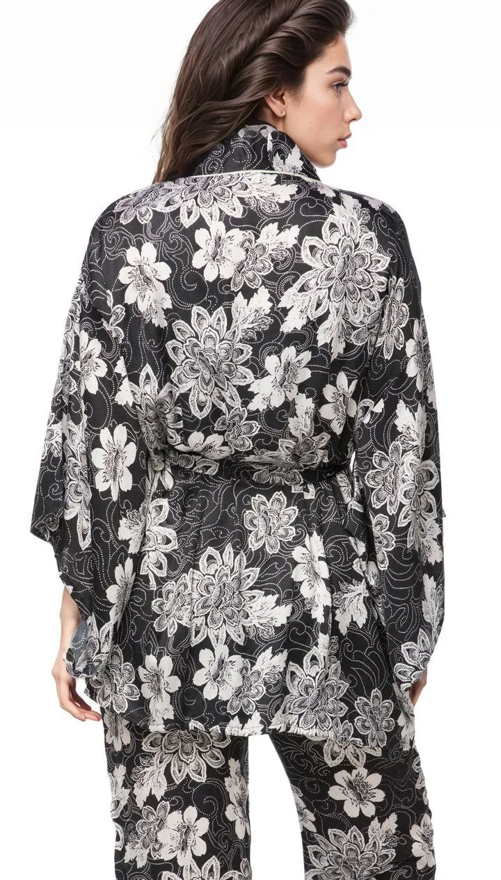Swirl Floral Kimono in Black