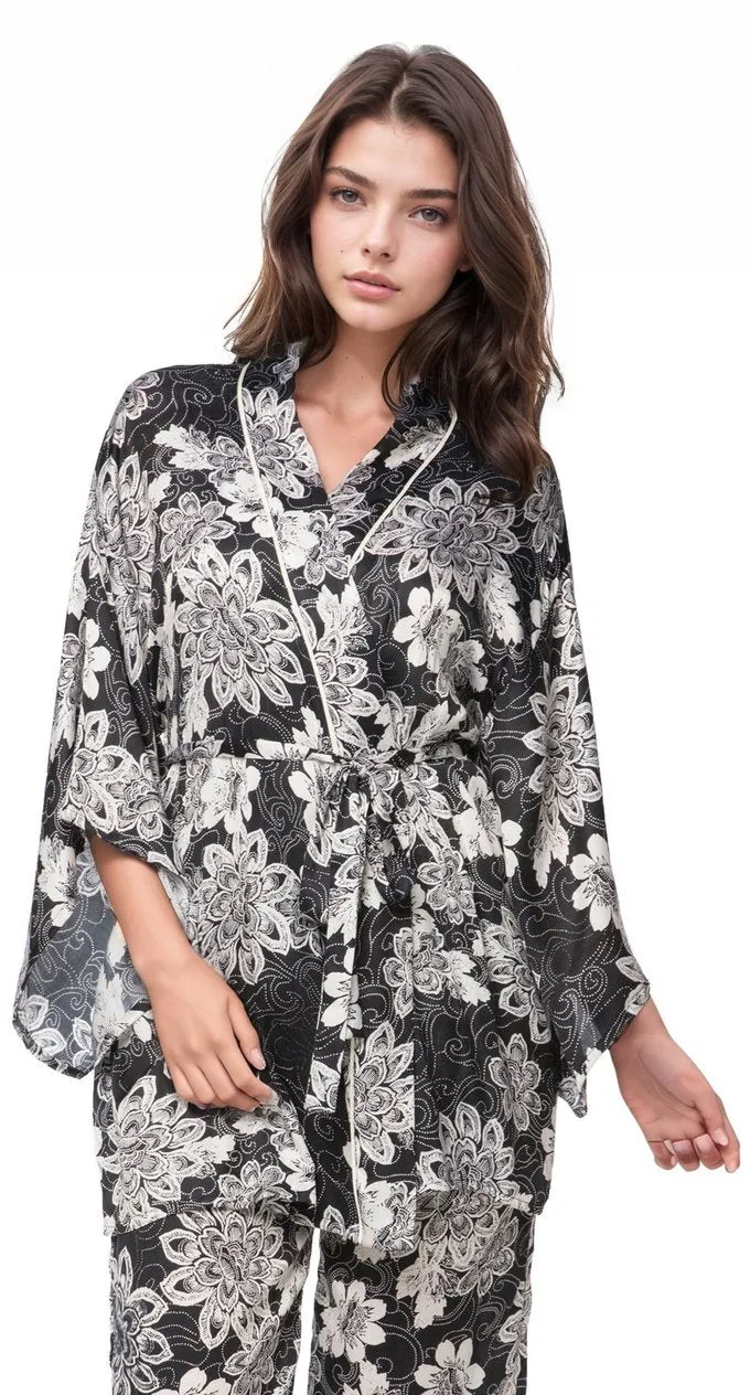 Swirl Floral Kimono in Black