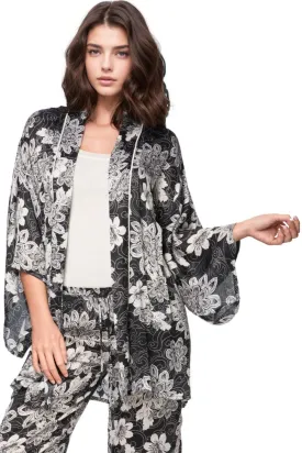 Swirl Floral Kimono in Black