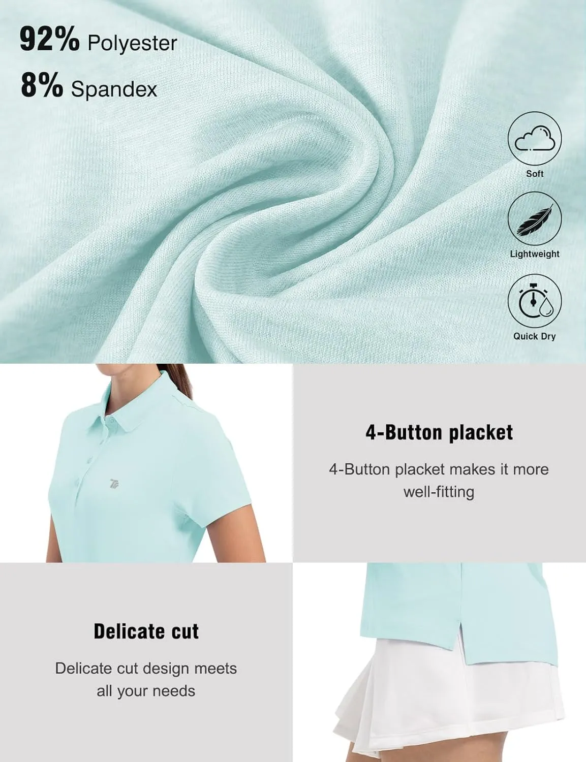 TBMPOY Women's Golf Polo Short Sleeve Shirts Lightweight Moisture Wicking Collared T Shirt Quick Dry 4-Button