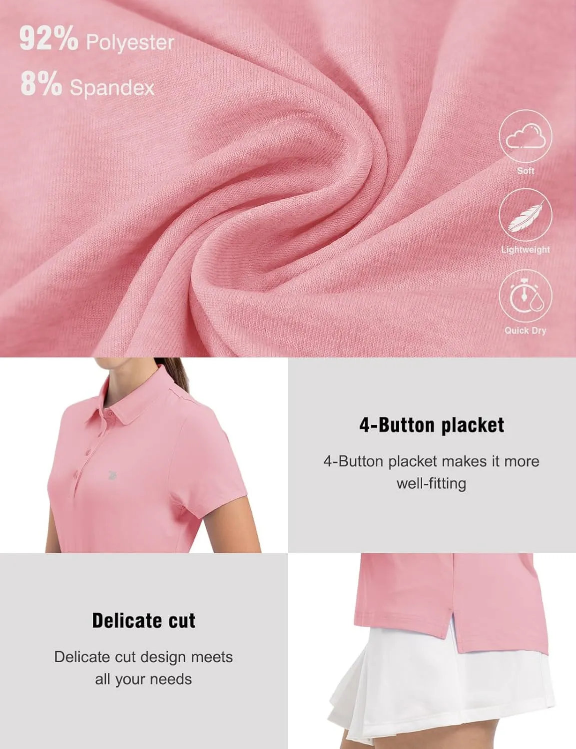 TBMPOY Women's Golf Polo Short Sleeve Shirts Lightweight Moisture Wicking Collared T Shirt Quick Dry 4-Button
