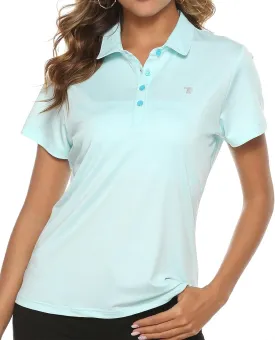 TBMPOY Women's Golf Polo Short Sleeve Shirts Lightweight Moisture Wicking Collared T Shirt Quick Dry 4-Button