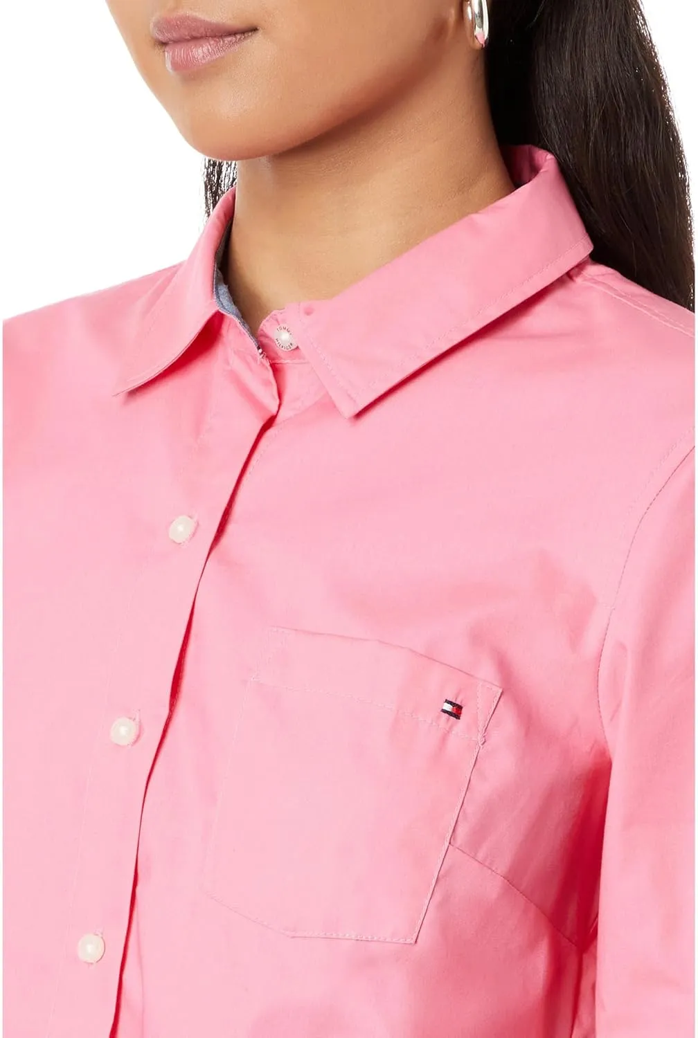 Tommy Hilfiger Women's Button Down Long Sleeve Collared Shirt With Chest Pocket