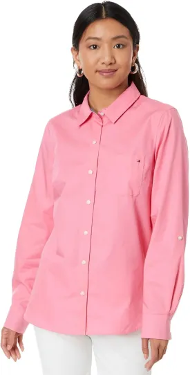 Tommy Hilfiger Women's Button Down Long Sleeve Collared Shirt With Chest Pocket