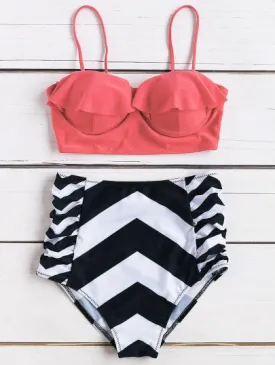 Tropical chevron high waist 2 piece bikini set
