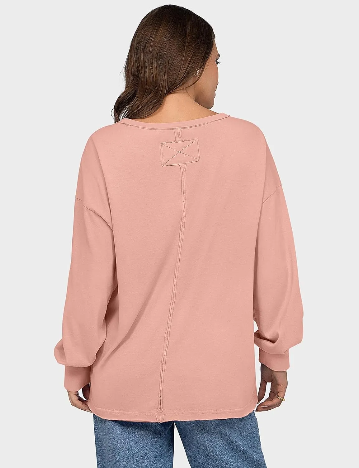 UEU Womens Long Sleeve Tops Crew Neck Casual Oversized Cotton Shirts Blouses Tshirt Tee 2024 Fall Trendy Clothes with Pockets