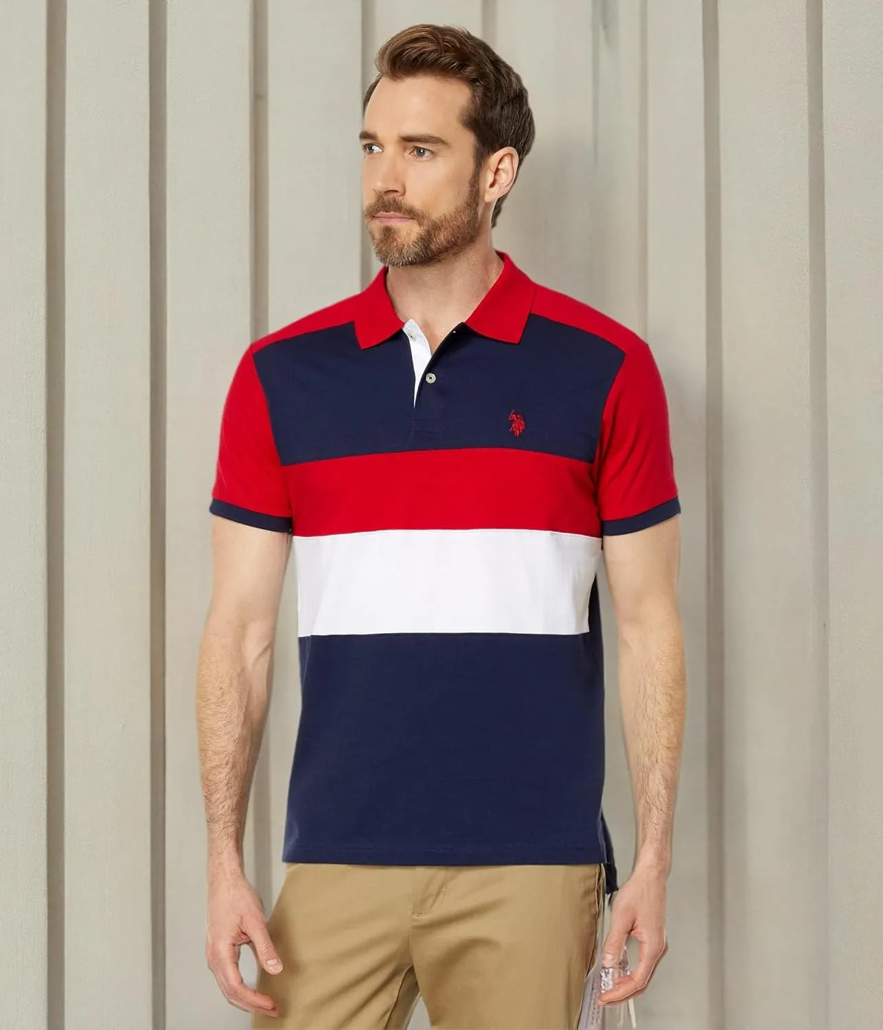 U.S. POLO ASSN. Slim Fit Chest Stripe Color-Block Polo