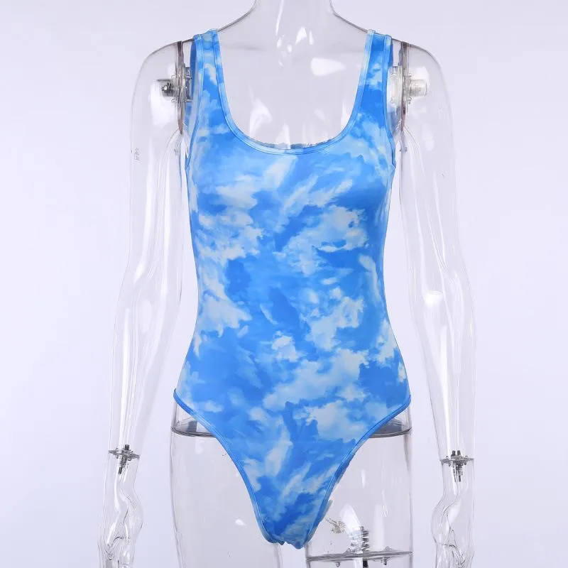 Women Sexy Slim Tie-dye Bodysuit