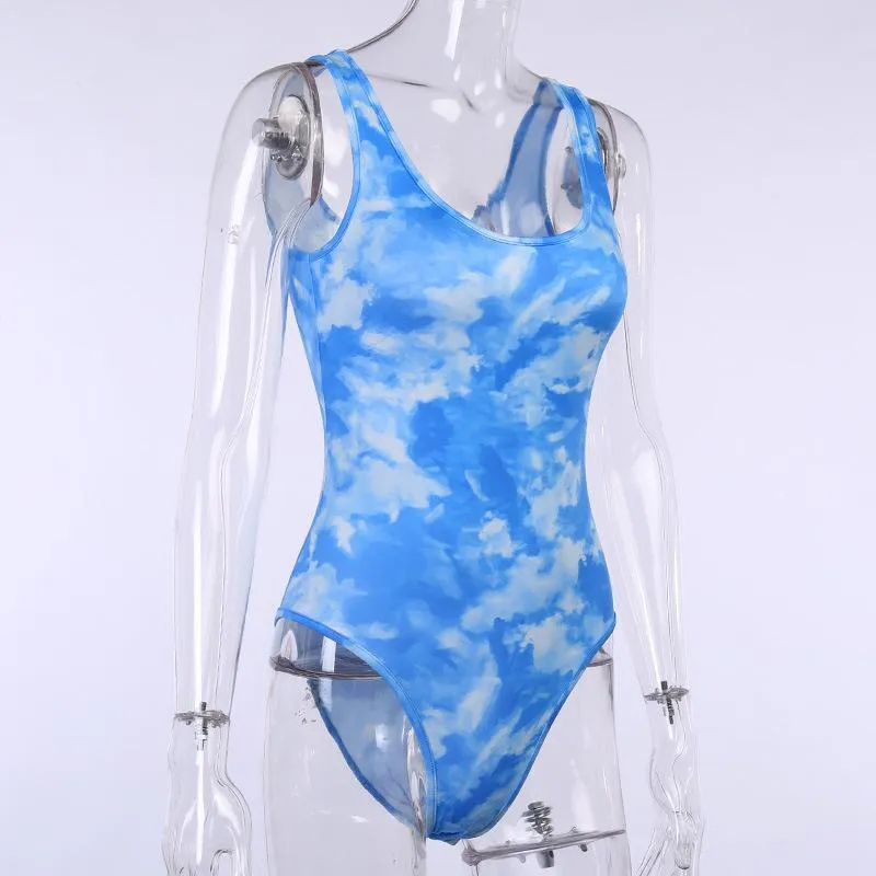 Women Sexy Slim Tie-dye Bodysuit
