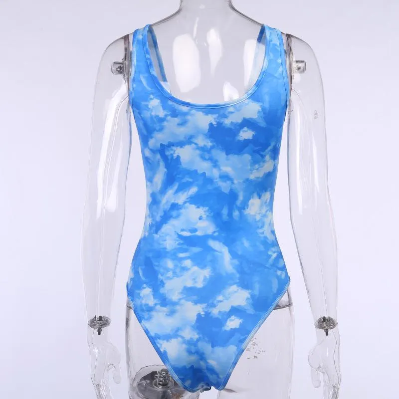 Women Sexy Slim Tie-dye Bodysuit