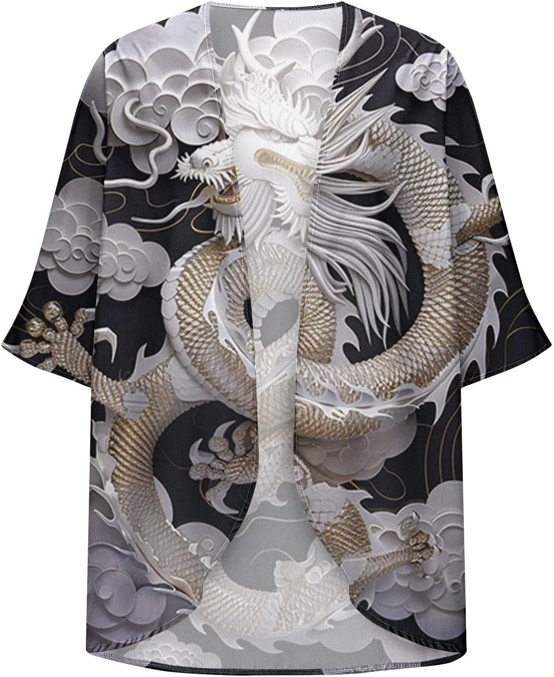 Womens Boho Kimono Cardigans Loose Floral Print Cover Up Chiffon Beach Wear Swimsuit Summer Puff Sleeve Blouse Tops