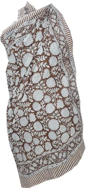 Women's Cotton Hand Block Printed Sarong Coverups for Women Swimsuit Pareo Bikini Wrap Skirt Dress