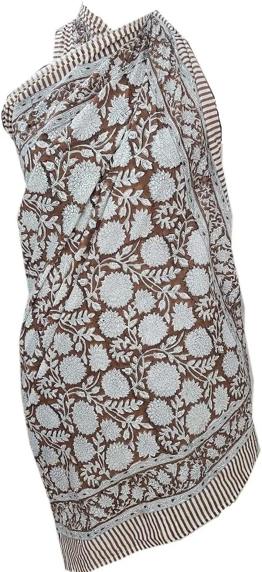 Women's Cotton Hand Block Printed Sarong Coverups for Women Swimsuit Pareo Bikini Wrap Skirt Dress