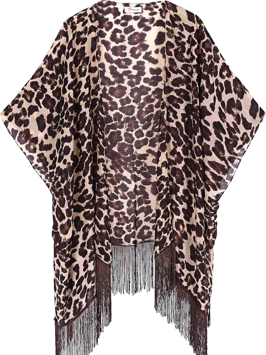 Women's Floral Kimono Cover Up - Lightweight Leopard Chiffon Beachwear for Bikini,Cardigan and Swimwear