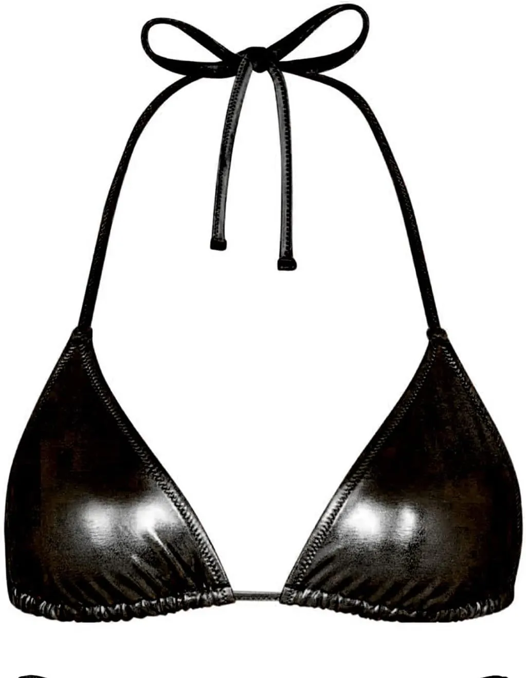 Women's Metallic Bikini Top - Halter Shiny Triangle Bralette Rave Tops Tie Side Swimsuit Bra
