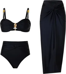 Women's One Piece Swimsuit with Cover up Set Beach Wrap Skirt Retro Bikini Set Two Piece Bathing Suit with Cover up