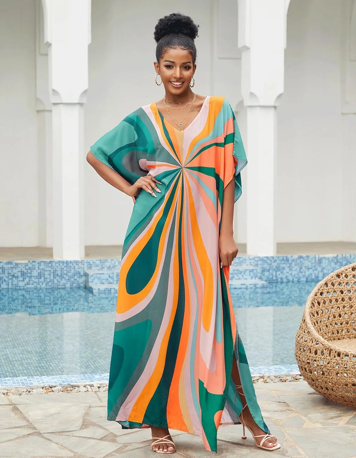 Women's Plus Size Beach Lounge Kaftan Maxi Dress Swimsuit Coverup for Women