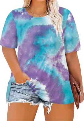 Women's Plus Size Crewneck Tops Half Sleeve Summer T-Shirt Loose Fit Blouse Casual Tunic with Side Split XL- 5XL