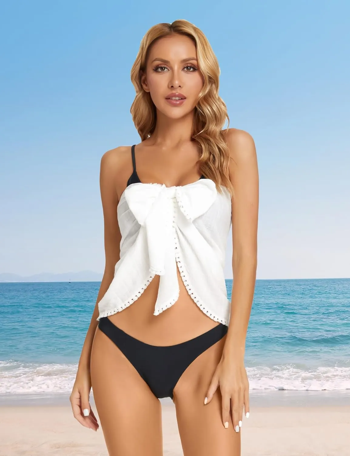 Women's Sarong Coverups Short Bathing Suit Wrap Skirt Beach Wrap Swimsuit Cover Ups with Tassels