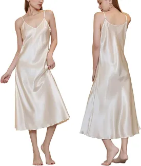Womens Satin Nightgown Long Sleeveless Night Gowns Satin Silk Chemise Lingerie Slip Dress Nightgown Dress for Ladies