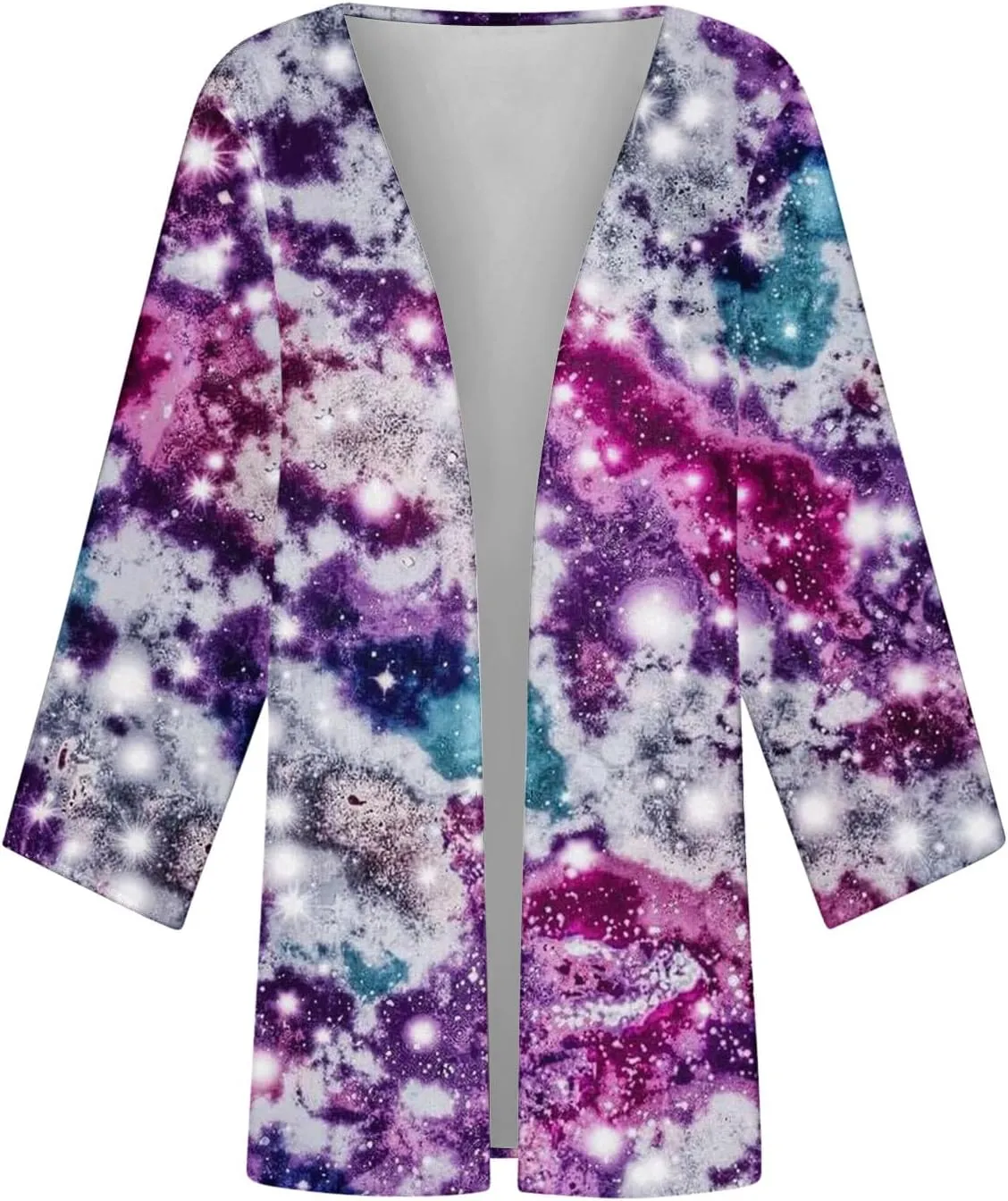 Womens Sequin Print Kimono Cardigan 3/4 Sleeve Loose Beach Wear Cover Up Summer Blouse Top Trendy Cruise Outfits