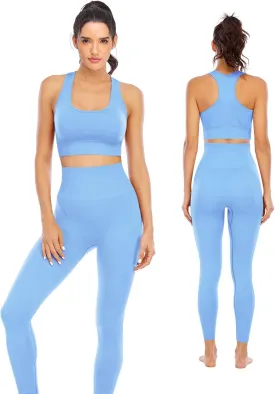 Workout Sets for Women 2 Piece High Waisted Seamless Leggings with Padded Stretchy Sports Bra Sets Gym Clothes