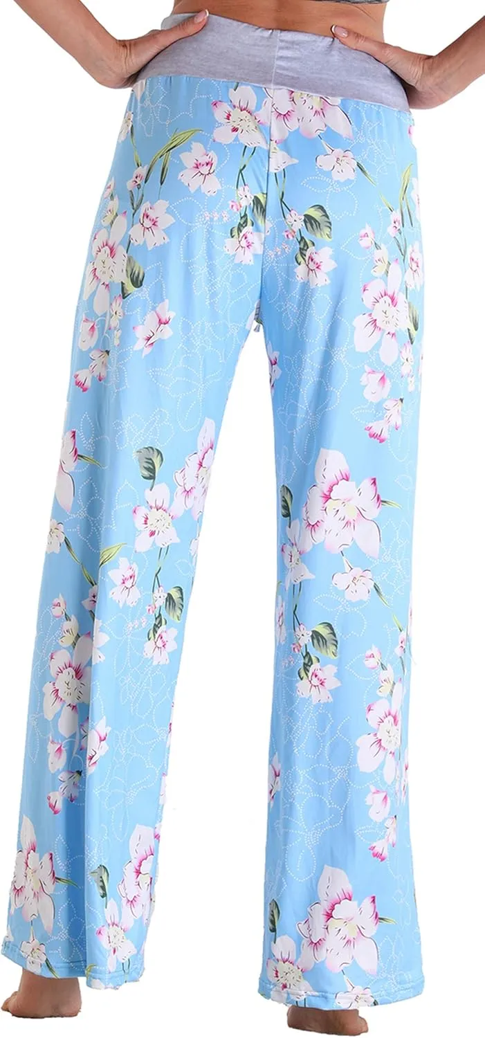 X-Image Women's Comfy Pajama Lounge Pants Floral Print Drawstring Jogger Wide Leg Athletic Pants